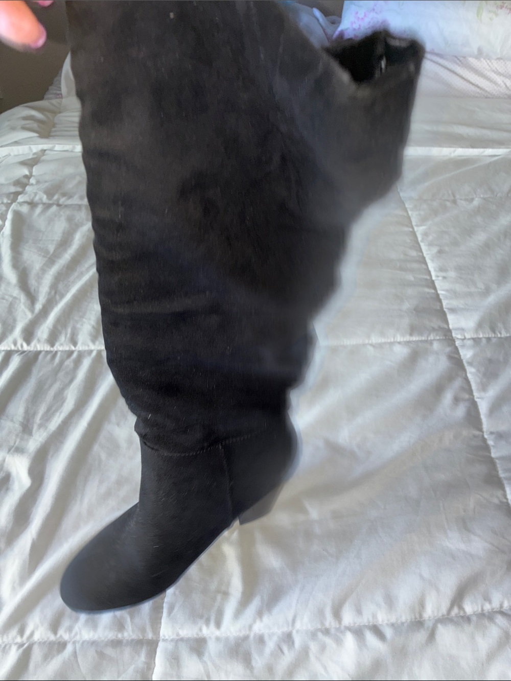 Women's Black Suede Knee-High Heeled Boot